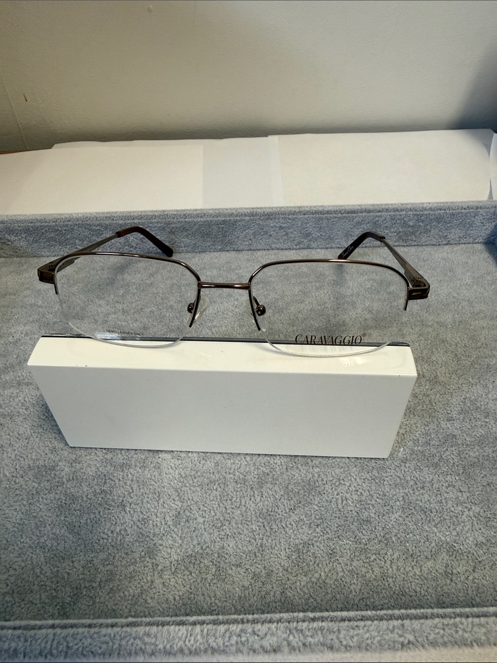 NWOT Caravaggio Alvin Men's Semi-Rimless Eyeglasses in Brown Eyesize 54